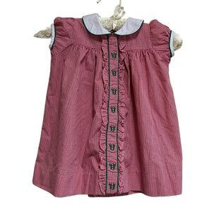 Little English Christmas Dress Size 2T Red White Gingham Embroidered NEW